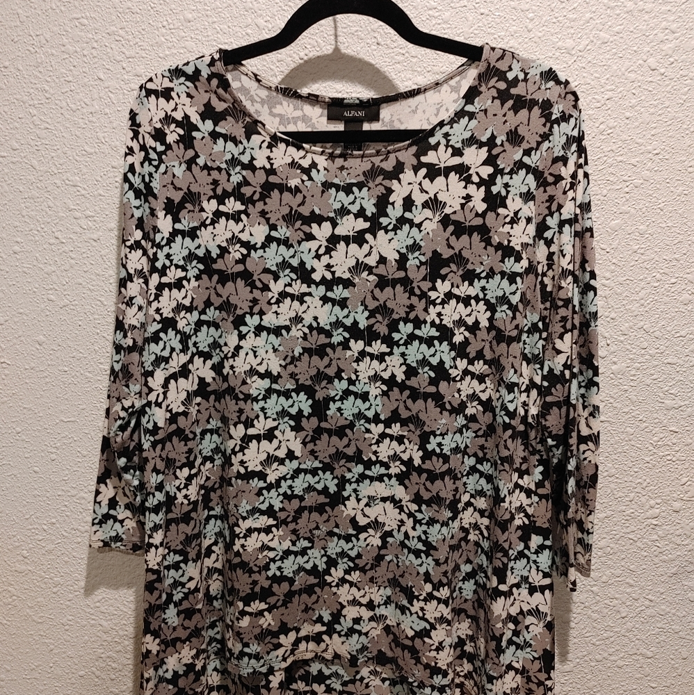 Alfani floral tunic top L in black, gray, aqua, white